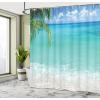 Ambesonne Cartoon Shower Curtain, Forest Secret Swing Old Tree Curly Half Moon Shaped Lamps Butterflies Print, Cloth Fabric Bathroom Decor Set with Hooks, 69″ W x 75″ L, Brown Khaki(Turquoise White)
