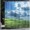Ambesonne Cartoon Shower Curtain, Forest Secret Swing Old Tree Curly Half Moon Shaped Lamps Butterflies Print, Cloth Fabric Bathroom Decor Set with Hooks, 69″ W x 75″ L, Brown Khaki(Blue Green)