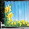 Ambesonne Cartoon Shower Curtain, Forest Secret Swing Old Tree Curly Half Moon Shaped Lamps Butterflies Print, Cloth Fabric Bathroom Decor Set with Hooks, 69″ W x 75″ L, Brown Khaki(Green Yellow)