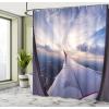 Ambesonne Cartoon Shower Curtain, Forest Secret Swing Old Tree Curly Half Moon Shaped Lamps Butterflies Print, Cloth Fabric Bathroom Decor Set with Hooks, 69″ W x 75″ L, Brown Khaki(Blue Purple)