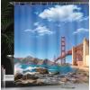 Ambesonne Cartoon Shower Curtain, Forest Secret Swing Old Tree Curly Half Moon Shaped Lamps Butterflies Print, Cloth Fabric Bathroom Decor Set with Hooks, 69″ W x 75″ L, Brown Khaki(Blue)