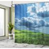 Ambesonne Cartoon Shower Curtain, Forest Secret Swing Old Tree Curly Half Moon Shaped Lamps Butterflies Print, Cloth Fabric Bathroom Decor Set with Hooks, 69″ W x 75″ L, Brown Khaki(Blue Green)