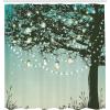 Ambesonne Cartoon Shower Curtain, Forest Secret Swing Old Tree Curly Half Moon Shaped Lamps Butterflies Print, Cloth Fabric Bathroom Decor Set with Hooks, 69″ W x 75″ L, Brown Khaki(Yellow and Green)