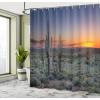 Ambesonne Cartoon Shower Curtain, Forest Secret Swing Old Tree Curly Half Moon Shaped Lamps Butterflies Print, Cloth Fabric Bathroom Decor Set with Hooks, 69″ W x 75″ L, Brown Khaki(Night Blue)