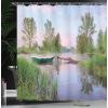 Ambesonne Cartoon Shower Curtain, Forest Secret Swing Old Tree Curly Half Moon Shaped Lamps Butterflies Print, Cloth Fabric Bathroom Decor Set with Hooks, 69″ W x 75″ L, Brown Khaki(Brown Green)