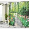 Ambesonne Cartoon Shower Curtain, Forest Secret Swing Old Tree Curly Half Moon Shaped Lamps Butterflies Print, Cloth Fabric Bathroom Decor Set with Hooks, 69″ W x 75″ L, Brown Khaki(Multi Color)
