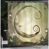 Ambesonne Cartoon Shower Curtain, Forest Secret Swing Old Tree Curly Half Moon Shaped Lamps Butterflies Print, Cloth Fabric Bathroom Decor Set with Hooks, 69″ W x 75″ L, Brown Khaki(Brown Khaki)