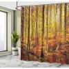 Ambesonne Cartoon Shower Curtain, Forest Secret Swing Old Tree Curly Half Moon Shaped Lamps Butterflies Print, Cloth Fabric Bathroom Decor Set with Hooks, 69″ W x 75″ L, Brown Khaki(Orange Yellow)