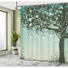 Ambesonne Cartoon Shower Curtain, Forest Secret Swing Old Tree Curly Half Moon Shaped Lamps Butterflies Print, Cloth Fabric Bathroom Decor Set with Hooks, 69″ W x 75″ L, Brown Khaki(Yellow and Green)