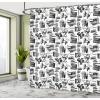 Ambesonne Cartoon Shower Curtain, Forest Secret Swing Old Tree Curly Half Moon Shaped Lamps Butterflies Print, Cloth Fabric Bathroom Decor Set with Hooks, 69″ W x 75″ L, Brown Khaki(Charcoal White)