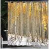 Ambesonne Cartoon Shower Curtain, Forest Secret Swing Old Tree Curly Half Moon Shaped Lamps Butterflies Print, Cloth Fabric Bathroom Decor Set with Hooks, 69″ W x 75″ L, Brown Khaki(Orange White)