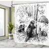 Ambesonne Cartoon Shower Curtain, Forest Secret Swing Old Tree Curly Half Moon Shaped Lamps Butterflies Print, Cloth Fabric Bathroom Decor Set with Hooks, 69″ W x 75″ L, Brown Khaki(Black White)