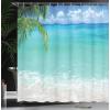Ambesonne Cartoon Shower Curtain, Forest Secret Swing Old Tree Curly Half Moon Shaped Lamps Butterflies Print, Cloth Fabric Bathroom Decor Set with Hooks, 69″ W x 75″ L, Brown Khaki(Turquoise White)