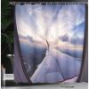 Ambesonne Cartoon Shower Curtain, Forest Secret Swing Old Tree Curly Half Moon Shaped Lamps Butterflies Print, Cloth Fabric Bathroom Decor Set with Hooks, 69″ W x 75″ L, Brown Khaki(Blue Purple)