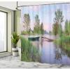 Ambesonne Cartoon Shower Curtain, Forest Secret Swing Old Tree Curly Half Moon Shaped Lamps Butterflies Print, Cloth Fabric Bathroom Decor Set with Hooks, 69″ W x 75″ L, Brown Khaki(Brown Green)