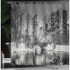 Ambesonne Cartoon Shower Curtain, Forest Secret Swing Old Tree Curly Half Moon Shaped Lamps Butterflies Print, Cloth Fabric Bathroom Decor Set with Hooks, 69″ W x 75″ L, Brown Khaki(Dimgrey)