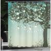 Ambesonne Cartoon Shower Curtain, Forest Secret Swing Old Tree Curly Half Moon Shaped Lamps Butterflies Print, Cloth Fabric Bathroom Decor Set with Hooks, 69″ W x 75″ L, Brown Khaki(Yellow and Green)