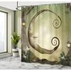 Ambesonne Cartoon Shower Curtain, Forest Secret Swing Old Tree Curly Half Moon Shaped Lamps Butterflies Print, Cloth Fabric Bathroom Decor Set with Hooks, 69″ W x 75″ L, Brown Khaki(Brown Khaki)