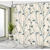 Ambesonne Cartoon Shower Curtain, Forest Secret Swing Old Tree Curly Half Moon Shaped Lamps Butterflies Print, Cloth Fabric Bathroom Decor Set with Hooks, 69″ W x 75″ L, Brown Khaki(Beige Dusk)