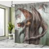 Ambesonne Cartoon Shower Curtain, Forest Secret Swing Old Tree Curly Half Moon Shaped Lamps Butterflies Print, Cloth Fabric Bathroom Decor Set with Hooks, 69″ W x 75″ L, Brown Khaki(Brown Teal)