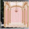 Ambesonne Cartoon Shower Curtain, Interior of The Ballroom Magic Castle Chandelier Ceiling Columns Kingdom Print, Cloth Fabric Bathroom Decor Set with Hooks, 69″ W x 70″ L, Pink Beige