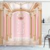 Ambesonne Cartoon Shower Curtain, Interior of The Ballroom Magic Castle Chandelier Ceiling Columns Kingdom Print, Cloth Fabric Bathroom Decor Set with Hooks, 69″ W x 70″ L, Pink Beige