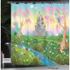 Ambesonne Cartoon Shower Curtain, Tale Castle Scenery in Floral Garden Girls Fantasy Picture, Cloth Fabric Bathroom Decor Set with Hooks, 69″ W x 70″ L, Pink Blue(Pink Blue)