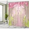 Ambesonne Cartoon Shower Curtain, Tale Castle Scenery in Floral Garden Girls Fantasy Picture, Cloth Fabric Bathroom Decor Set with Hooks, 69″ W x 70″ L, Pink Blue(Beige Green Pink)