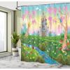 Ambesonne Cartoon Shower Curtain, Tale Castle Scenery in Floral Garden Girls Fantasy Picture, Cloth Fabric Bathroom Decor Set with Hooks, 69″ W x 70″ L, Pink Blue(Pink Blue)