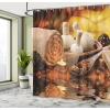Ambesonne Cartoon Shower Curtain, Tale Castle Scenery in Floral Garden Girls Fantasy Picture, Cloth Fabric Bathroom Decor Set with Hooks, 69″ W x 70″ L, Pink Blue(Mustard and Orange)