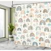 Ambesonne Cartoon Stall Shower Curtain, Happy Rubber Duck and Bubbles Pattern Theme Art, Fabric Bathroom Decor Set with Hooks, 36″ W x 72″ L, Yellow Aqua(Ivory Blush Soft Blue)