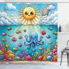 Ambesonne Cartoon Stall Shower Curtain, Happy Rubber Duck and Bubbles Pattern Theme Art, Fabric Bathroom Decor Set with Hooks, 36″ W x 72″ L, Yellow Aqua(Mustard Blue Multicolor)