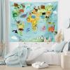 Ambesonne Cartoon Tapestry, Animal Map of the World for Cartoon Mountains Forests Happy Atlas, Fabric Wall Hanging Decor for Bedroom Living Room Dorm, 45″ X 30″, Yellow Green and Pale Blue