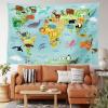 Ambesonne Cartoon Tapestry, Animal Map of the World for Cartoon Mountains Forests Happy Atlas, Fabric Wall Hanging Decor for Bedroom Living Room Dorm, 45″ X 30″, Yellow Green and Pale Blue