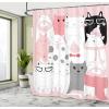 Ambesonne Cat Shower Curtain, Cartoon Kittens Funny Smiling Glasses Scarfs Doodle Humorous Design, Cloth Fabric Bathroom Decor Set with Hooks, 69″ W x 70″ L, Pale Pink White Black