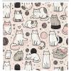 Ambesonne Cat Shower Curtain, Simplistic Drawn Kitties Sitting Laying with Pastel Colors Cartoon Illustration, Cloth Fabric Bathroom Decor Set with Hooks, 69″ W x 70″ L, Rose and Pale Grey