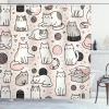 Ambesonne Cat Shower Curtain, Simplistic Drawn Kitties Sitting Laying with Pastel Colors Cartoon Illustration, Cloth Fabric Bathroom Decor Set with Hooks, 69″ W x 70″ L, Rose and Pale Grey