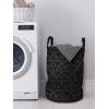 Ambesonne Dark Grey Laundry Bag, Black Damask and Floral Elements Oriental Antique Ornament Vintage, Hamper Basket with Handles Drawstring Closure for Laundromats, 13″ x 19″, Black Grey
