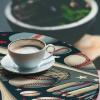 Ambesonne Ice Cream Fitted Round Tablecloth, Delicate Pattern of Colorful Design Dots and Hearts on Plain Back Cartoon, All Around Elastic Fabric Table Cover, 40″- 44″ Diameter, Pink Blue Apricot(Dark Pink Blue Grey Dusk)