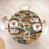 Ambesonne Ice Cream Fitted Round Tablecloth, Delicate Pattern of Colorful Design Dots and Hearts on Plain Back Cartoon, All Around Elastic Fabric Table Cover, 40″- 44″ Diameter, Pink Blue Apricot(Cinnamon Reseda Green Tan)