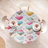 Ambesonne Ice Cream Fitted Round Tablecloth, Delicate Pattern of Colorful Design Dots and Hearts on Plain Back Cartoon, All Around Elastic Fabric Table Cover, 40″- 44″ Diameter, Pink Blue Apricot(Pink Blue Apricot)