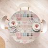 Ambesonne Ice Cream Fitted Round Tablecloth, Delicate Pattern of Colorful Design Dots and Hearts on Plain Back Cartoon, All Around Elastic Fabric Table Cover, 40″- 44″ Diameter, Pink Blue Apricot(Blush Beige Slate Blue)