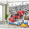 Ambesonne Manly Shower Curtain, Cartoon Hot-Rod Truck Antique Old Model Automobile Transport Nostalgia Illustration, Cloth Fabric Bathroom Decor Set with Hooks, 69″ W x 70″ L, Orange Black(Red Black)