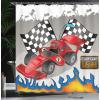 Ambesonne Manly Shower Curtain, Cartoon Hot-Rod Truck Antique Old Model Automobile Transport Nostalgia Illustration, Cloth Fabric Bathroom Decor Set with Hooks, 69″ W x 70″ L, Orange Black(Red Black)