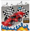 Ambesonne Manly Shower Curtain, Cartoon Hot-Rod Truck Antique Old Model Automobile Transport Nostalgia Illustration, Cloth Fabric Bathroom Decor Set with Hooks, 69″ W x 70″ L, Orange Black(Red Black)