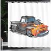 Ambesonne Manly Shower Curtain, Cartoon Hot-Rod Truck Antique Old Model Automobile Transport Nostalgia Illustration, Cloth Fabric Bathroom Decor Set with Hooks, 69″ W x 70″ L, Orange Black(Orange Black)