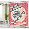 Ambesonne Manly Shower Curtain, Cartoon Hot-Rod Truck Antique Old Model Automobile Transport Nostalgia Illustration, Cloth Fabric Bathroom Decor Set with Hooks, 69″ W x 70″ L, Orange Black(Pink White)