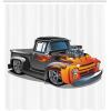 Ambesonne Manly Shower Curtain, Cartoon Hot-Rod Truck Antique Old Model Automobile Transport Nostalgia Illustration, Cloth Fabric Bathroom Decor Set with Hooks, 69″ W x 70″ L, Orange Black(Orange Black)