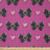Ambesonne Pearls Fabric by The Yard, Bow Ties with Hearts Feminine Valentines Day Romantic Theme with Dotted Background, Stretch Knit Fabric for Clothing Sewing and Arts Crafts, 1 Yard, Pink Black(Pink Black)