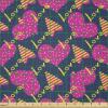 Ambesonne Romantic Fabric by The Yard, Love Hearts Stripes Celebration Party Lovers Valentines Design, Stretch Knit Fabric for Clothing Sewing and Arts Crafts, 1 Yard, Magenta Night Blue and Yellow(Magenta Night Blue and Yellow)